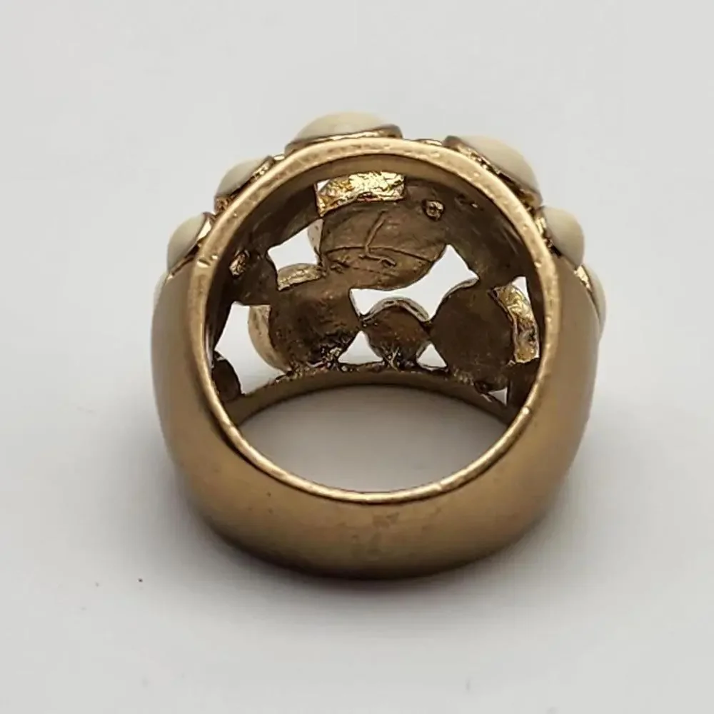 Lia Sophia Gold Tone & Cream Enamel Bubble Ring (7.5) - Picture 8 of 9